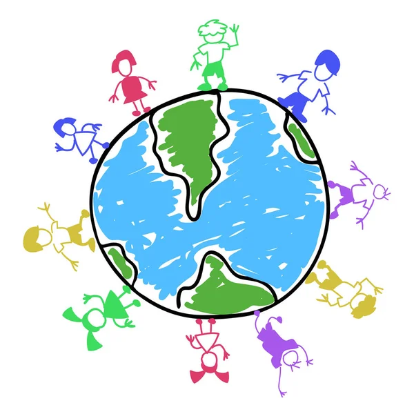Doodle cor crianças ao redor do mundo — Vetor de Stock