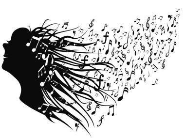 müzik notaları ile kadın baş