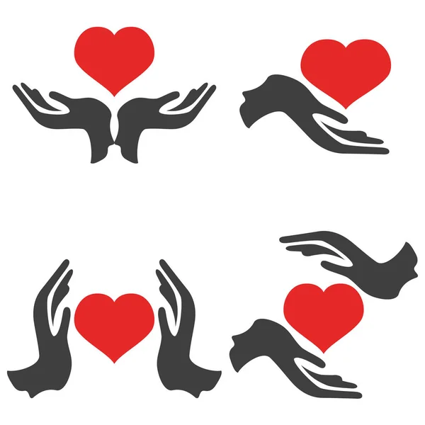 Las manos sostienen iconos del corazón — Vector de stock