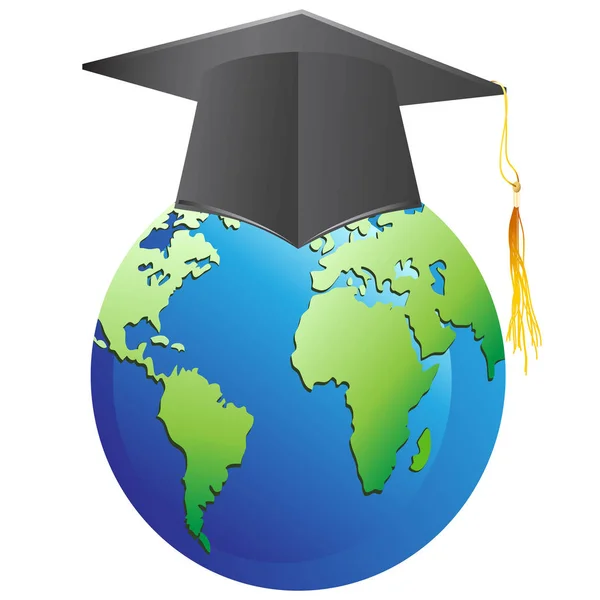Graduation cap on earth — Stock Vector