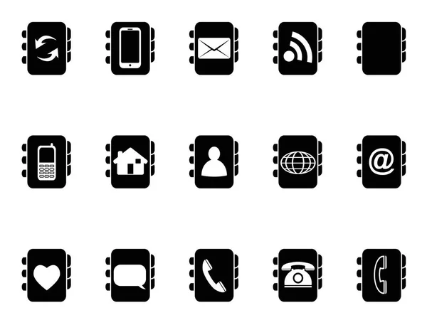 Icônes carnet d'adresses téléphone noir — Image vectorielle