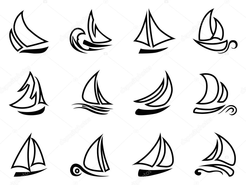black sailboat outline icons