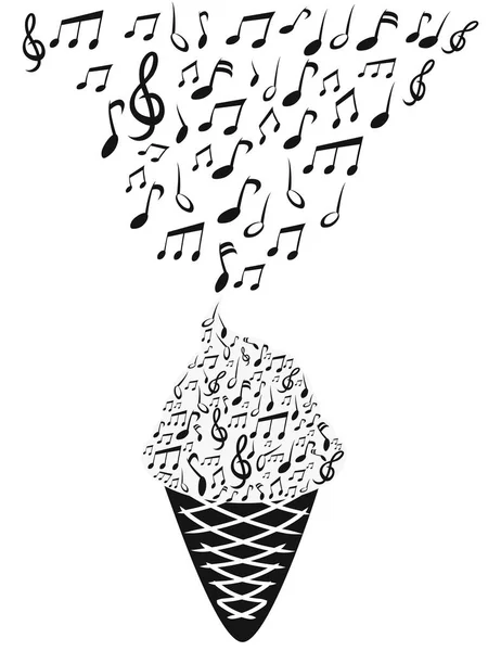 Ice cream with music notes — Stock Vector