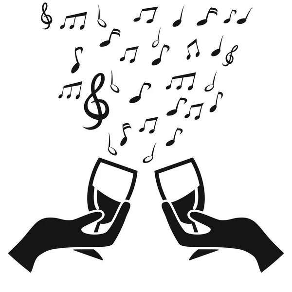 Glass cup cheers with music note — Stock Vector