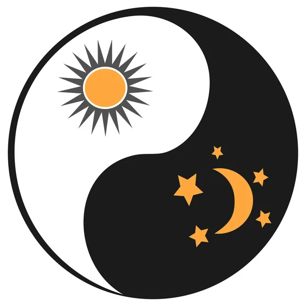 Sol e lua em ying yang símbolo — Vetor de Stock