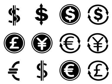 siyah para birimi sembolleri Icons set