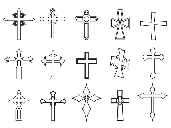 Ícones delinear cruz religiosa — Vetor de Stock