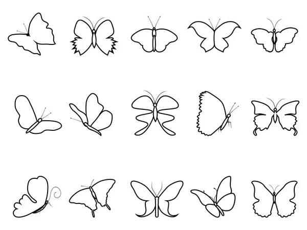 Schmetterling Umriss Symbole gesetzt — Stockvektor