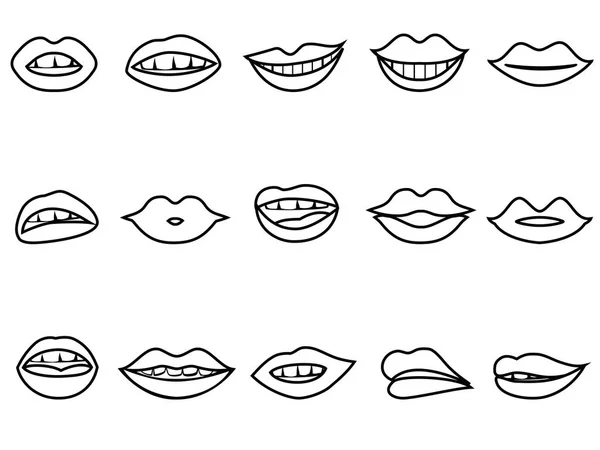 Lips outline icon set — Stock Vector