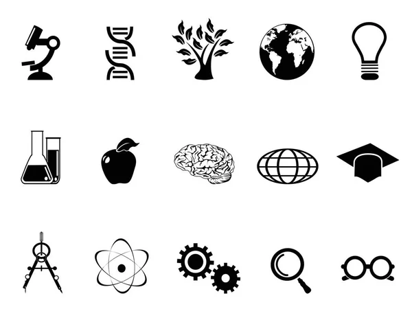 Conjunto de iconos de investigación y estudio de ciencia negra — Vector de stock
