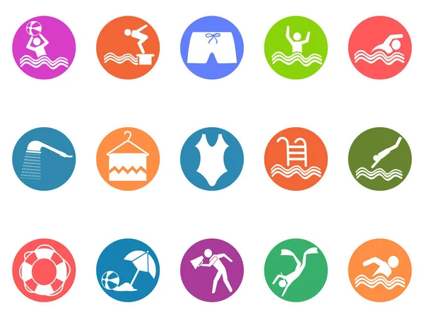 Conjunto de iconos de botón redondo piscina — Archivo Imágenes Vectoriales