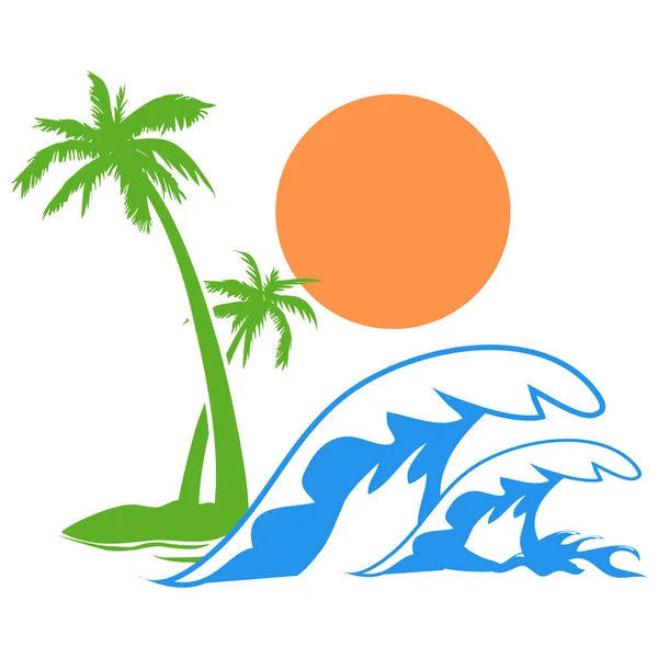 Sunny palm tree wave logo — Stock Vector