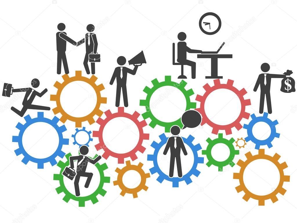 business people teamwork on mechanism gears background