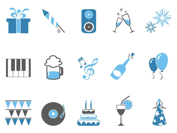Blue celebrating holiday party icons set — Stock Vector