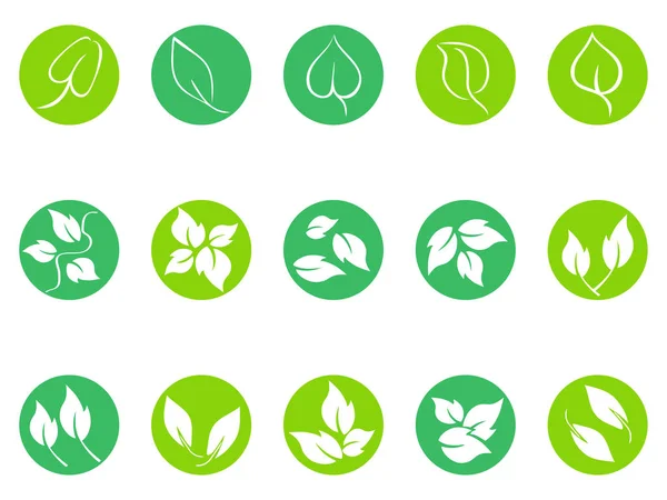 Green leaf round button icons set — Stock Vector