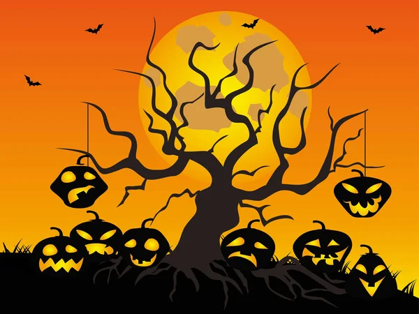 Halloween pumpkin tree background — Stock Vector