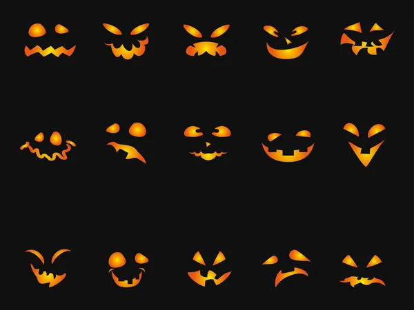 Halloween calabaza emoticonos icono fondo conjunto — Archivo Imágenes Vectoriales