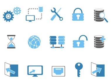 blue database technology icons set
