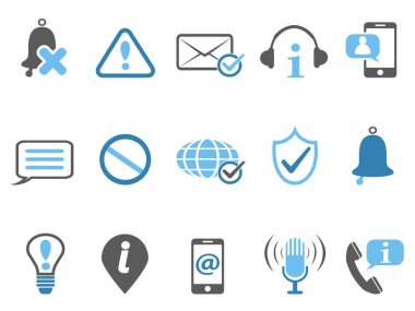 Mavi bildirim ve bilgi Icons set