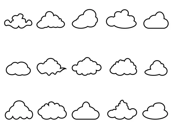 Black cloud outline icons set — Stock Vector