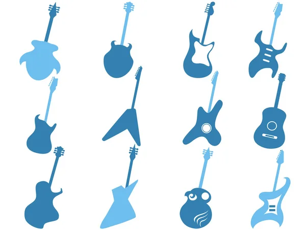 Conjunto de iconos de guitarra azul — Vector de stock