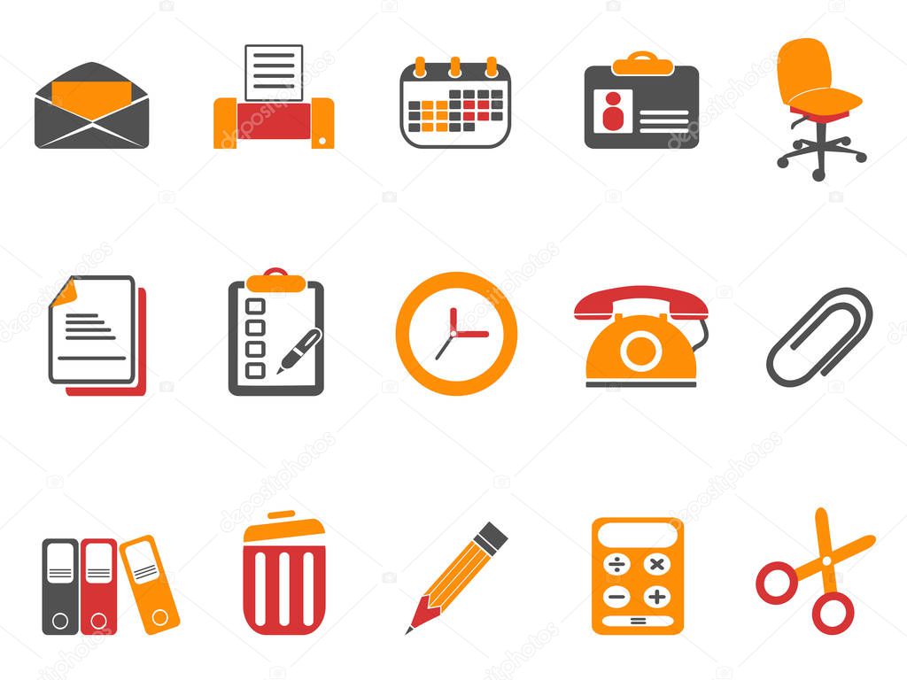 orange office and documents icons set