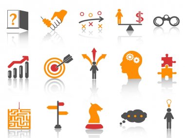 Turuncu iş stratejisi Icons set