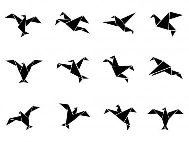 siyah kağıt kuşlar Icons set