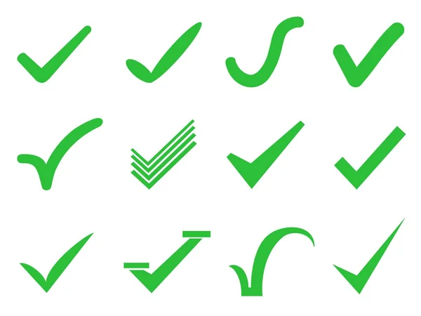 Groene vinkje pictogrammen ingesteld — Stockvector