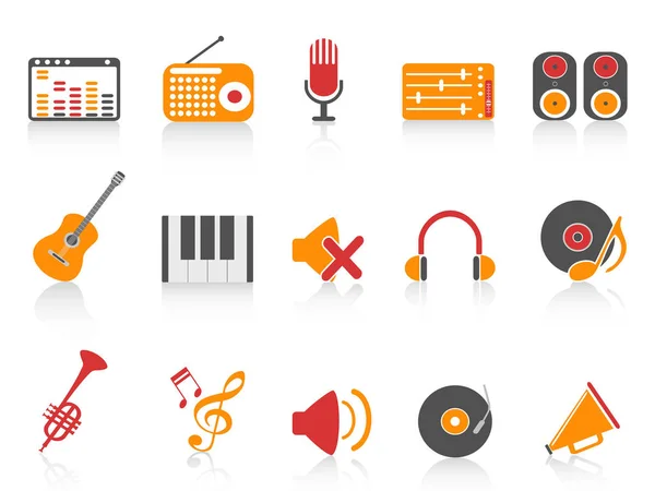 Orange red color series music sound equipment icons set — Stock Vector