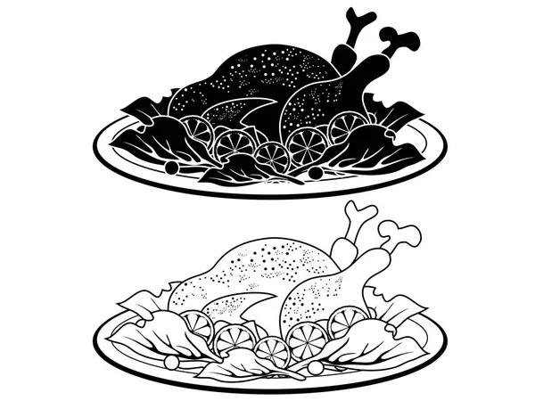 Contorno piatto di carne di tacchino nero e silhouette — Vettoriale Stock