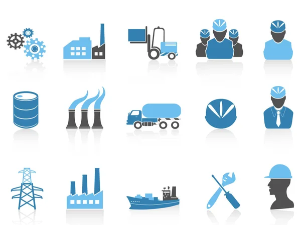 Conjunto de iconos de la industria serie de color azul — Vector de stock