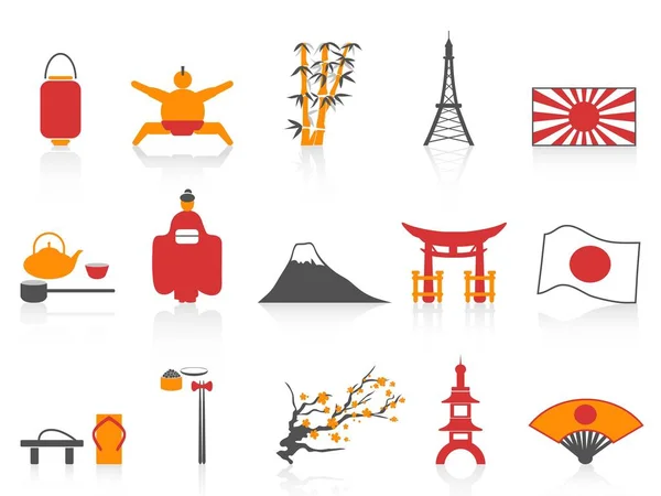 Laranja série de cor vermelha ícones japoneses conjunto — Vetor de Stock