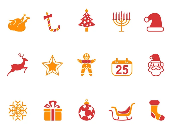 Laranja e vermelho conjunto de ícones de Natal cor —  Vetores de Stock