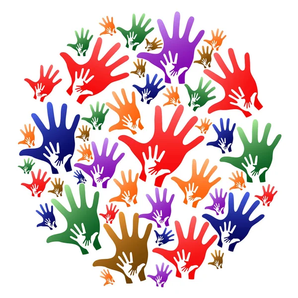 Coloré soins mains cercle fond — Image vectorielle