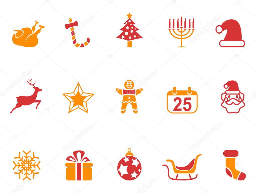 orange and red color Christmas icons set