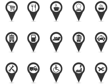 siyah yer yer gps simgeleri set pin