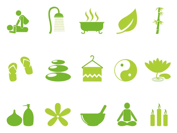 Groene kleur spa icons set — Stockvector