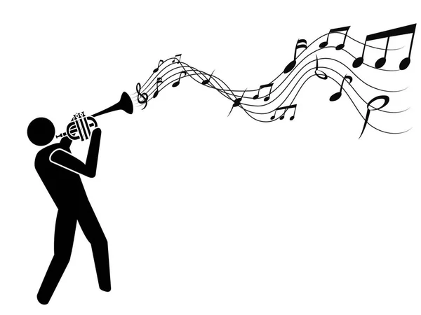 Trumpet blowing music notes — Stock Vector