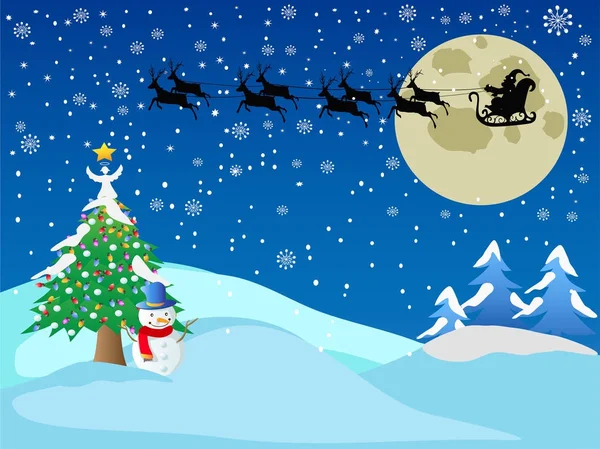 Santa across the snow night — Stock Vector