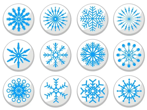Azul copo de nieve ronda botones conjunto — Vector de stock