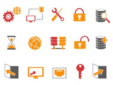 turuncu ve kırmızı renk veritabanı teknolojisi Icons set