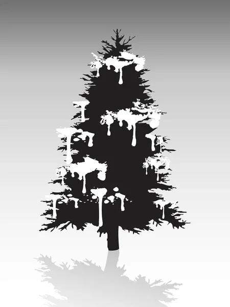 Nero albero di Natale silhouette ricoperta di neve — Vettoriale Stock
