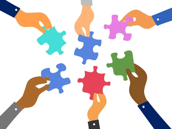 Business teamwork jigsaw puzzles concept — Stock Vector