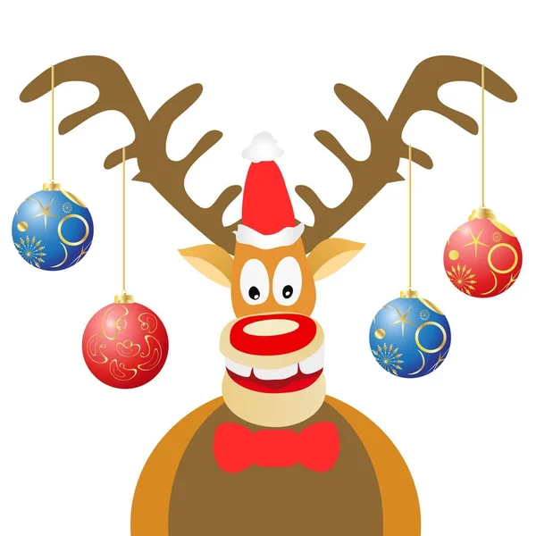 Cartoon Christmas deer with Christmas balls — Stock Vector