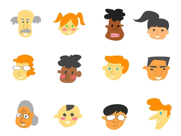 Kleur cartoon mensen gezicht icons set — Stockvector