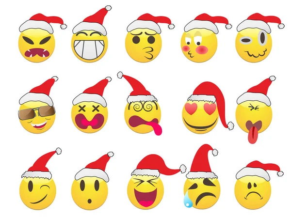 Kerst smiley gezicht iconen instellen — Stockvector