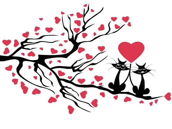 Amor gatos árbol, vector — Archivo Imágenes Vectoriales