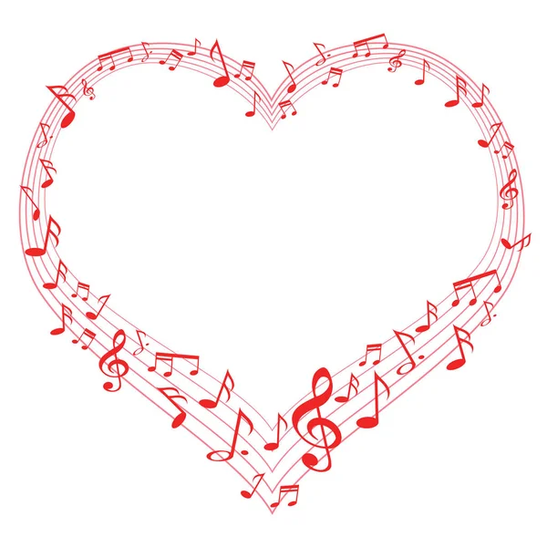 Música del amor, notas musicales en forma de corazón — Vector de stock