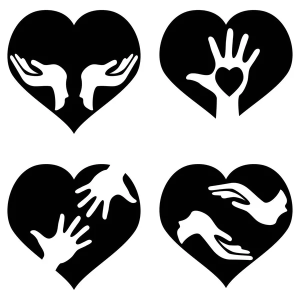 Mains avec des icônes de coeur ensemble — Image vectorielle
